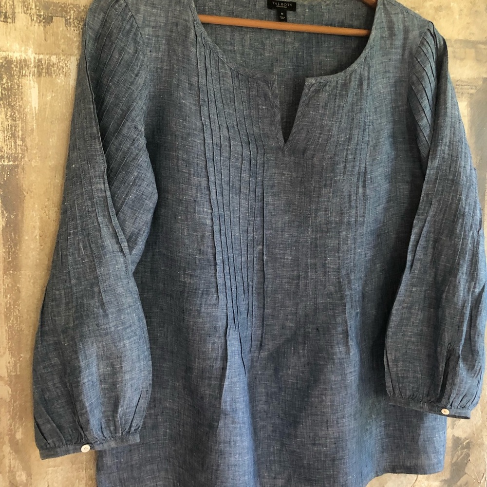 Talbots M Blue Linen Blouse